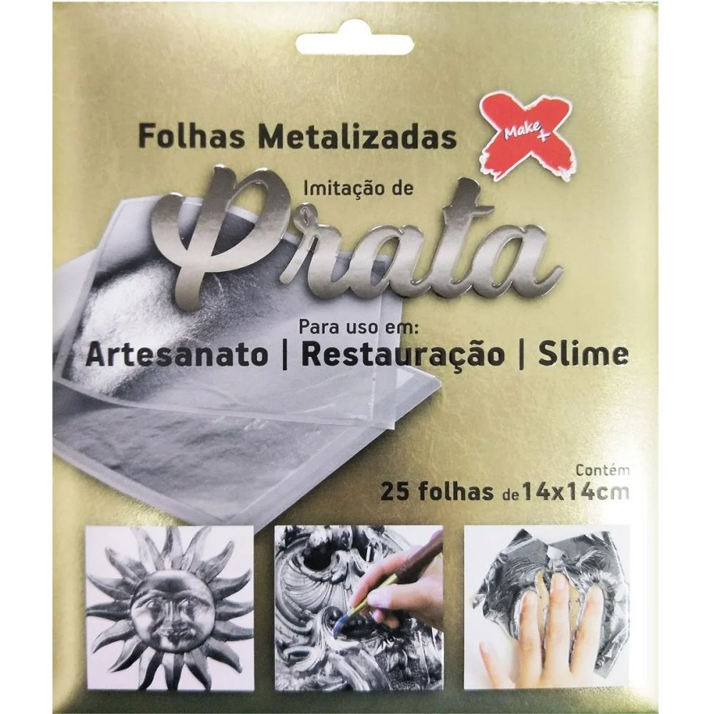ARTESANATO FOLHA DEC.14X14CM PRATA 25FLS MAKE+ 