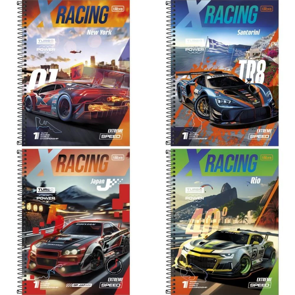 CADERNO 01X1 CAPA DURA X-RACING 80FLS. TILIBRA (PCT.C/04)