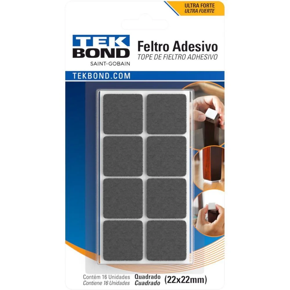 ANTI-IMPACTO E SEGURANCA FELTRO ADESIVO QUADRADO 22MM P TEKBOND (BL.C/16)