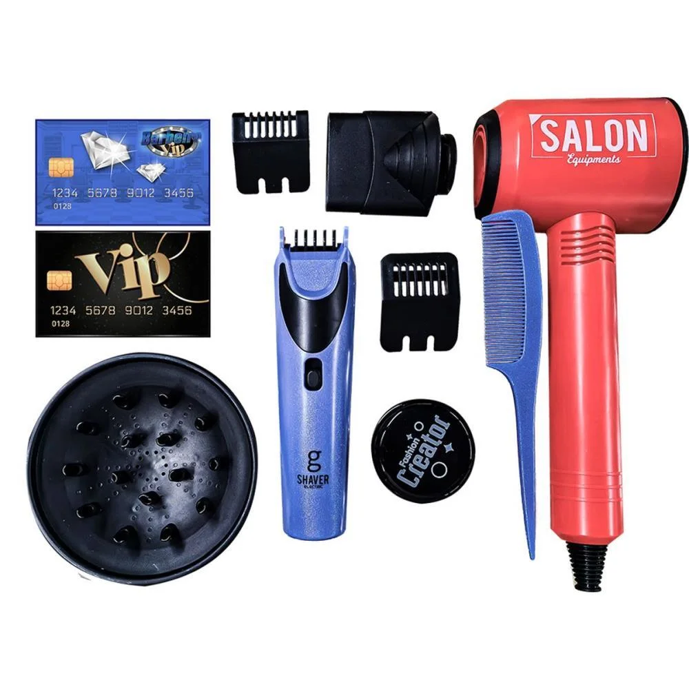 BRINCANDO DE PROFISSOES KIT BARBEIRO VIP 10PECAS DM TOYS 