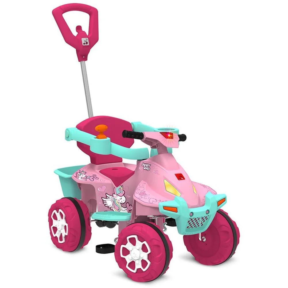 VEICULO PARA BEBE SMART QUAD ROSA PASSEIO/PEDAL BANDEIRANTE 