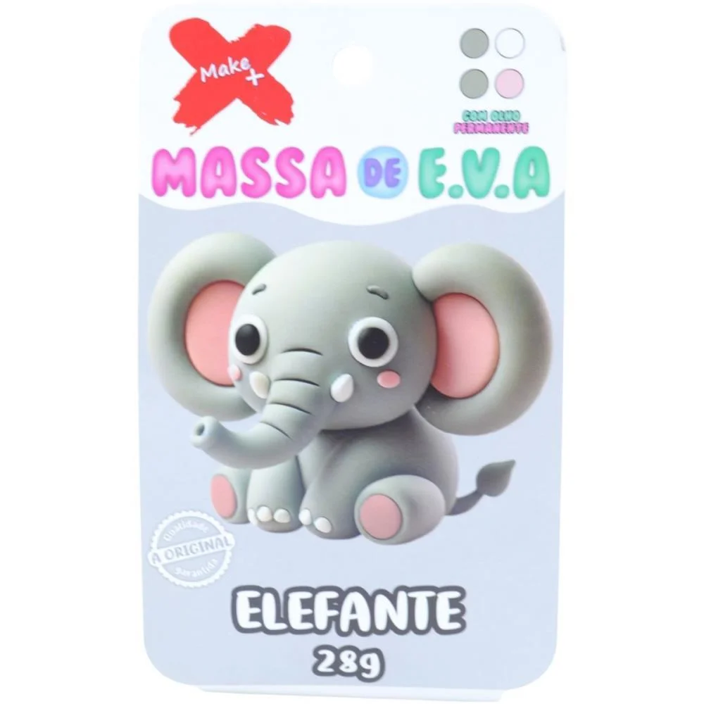 MASSA DE EVA CRIATIVA ELEFANTE C/04 CORES 28G MAKE+ (UNIDADE)