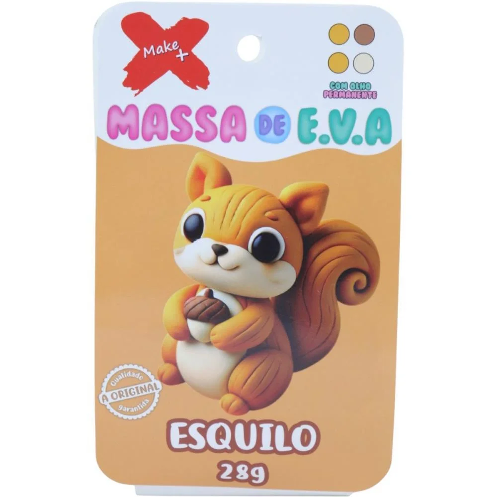 MASSA DE EVA CRIATIVA ESQUILO C/04 CORES 28G MAKE+ (UNIDADE)
