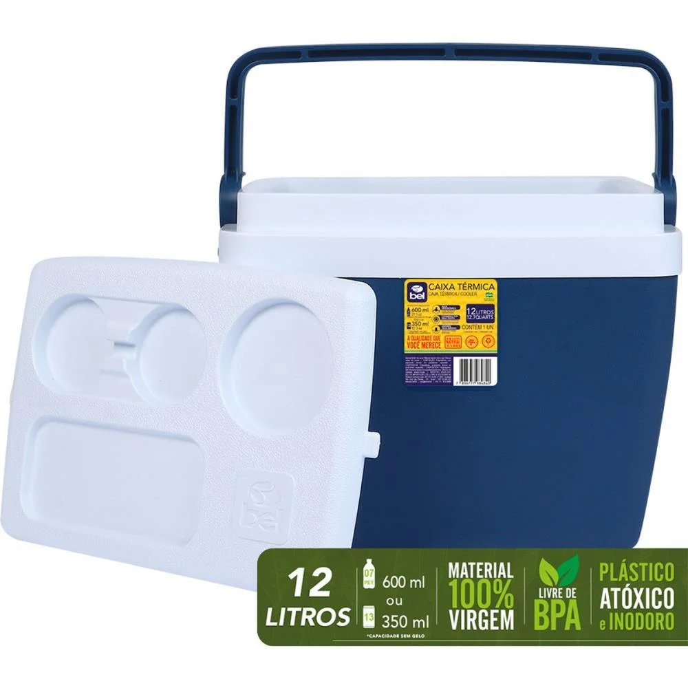CAIXA TERMICA 12L C/ALCA E SUPORTE AZUL BEL 