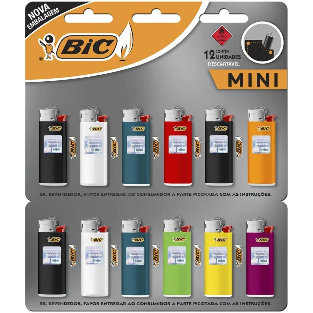 ISQUEIRO DESCARTAVEL BIC MINI A GAS CARTELA C/12UND BIC (CARTELA)