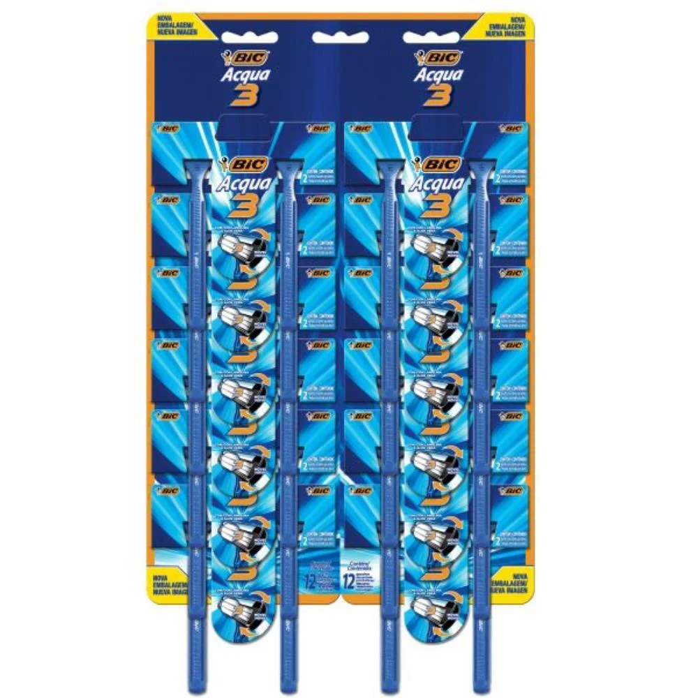 BARBEADOR DESCARTAVEL BIC 3 ACQUA AZ. 12BLX2UND. BIC (CT.C/24)