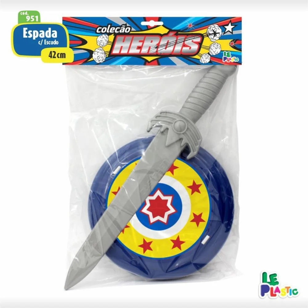 FANTASIA ACESSORIO ESPADA C/ ESCUDO HEROIS 42CM LEPLASTIC (UNIDADE)