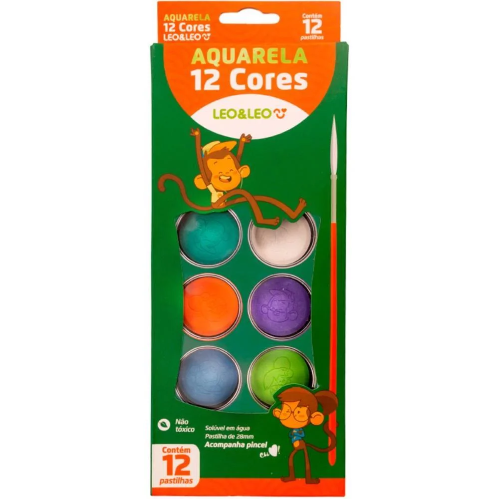 AQUARELA ESCOLAR LEO E LEO 12 CORES LEONORA (CX.C/06)