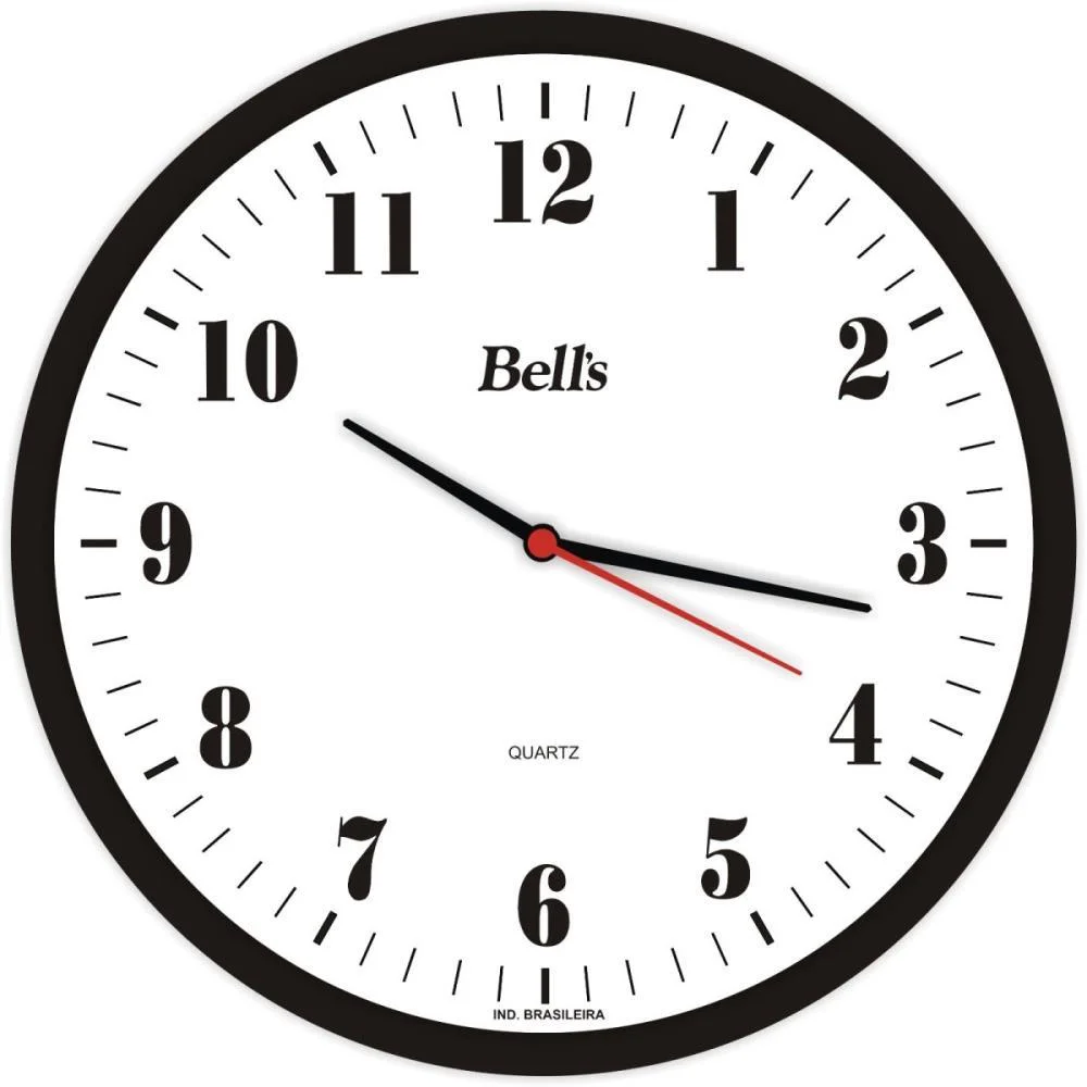RELOGIO DE PAREDE REDONDO NUMEROS PRETO 25,8CM BELLS (UNIDADE)