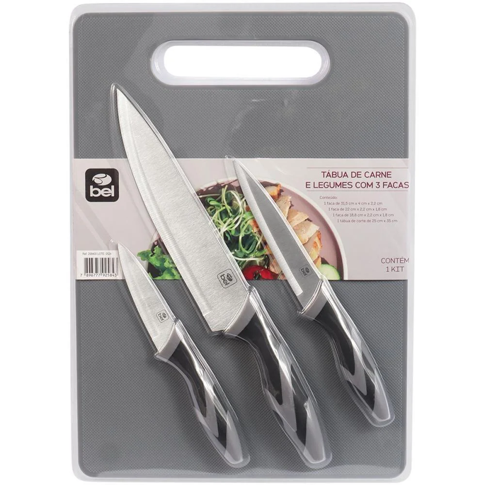 UTENSILIO DOMESTICO TABUA CORTE C/3 FACAS BEL (UNIDADE)