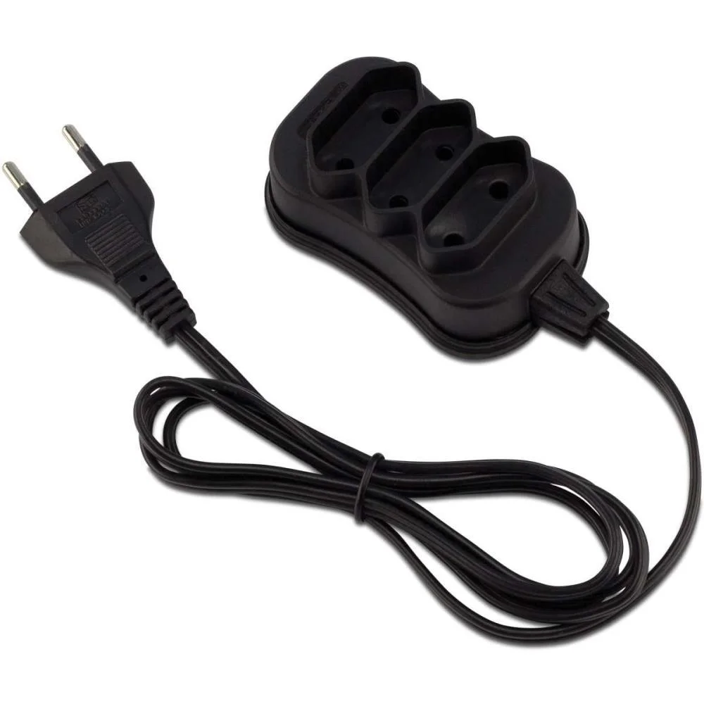 EXTENSAO ELETRICA BIPOLAR 3M 3 ENTRADAS PRETA FORCE LINE (UNIDADE)