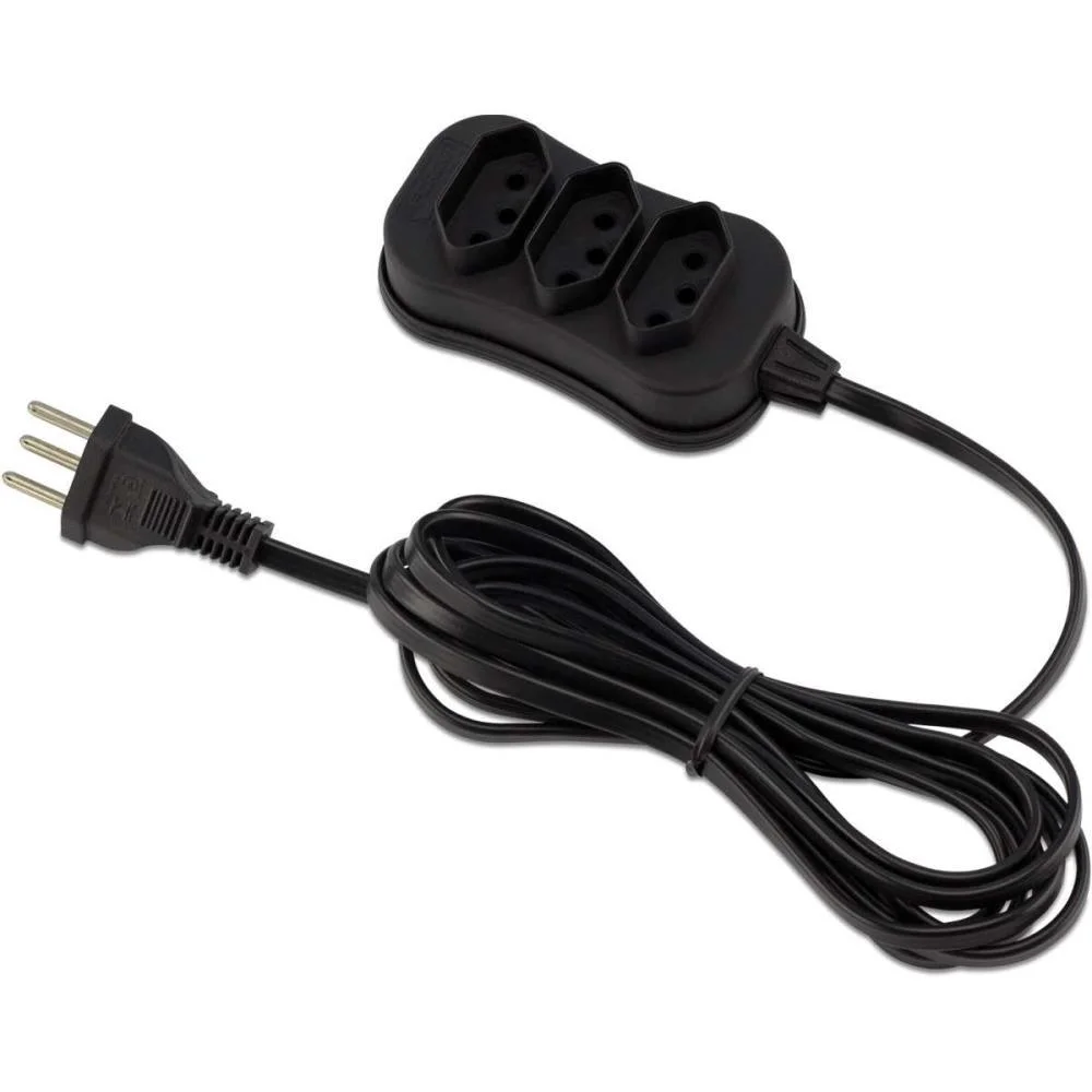 EXTENSAO ELETRICA TRIPOLAR 3M 3 ENTRADAS PRETA FORCE LINE (UNIDADE)