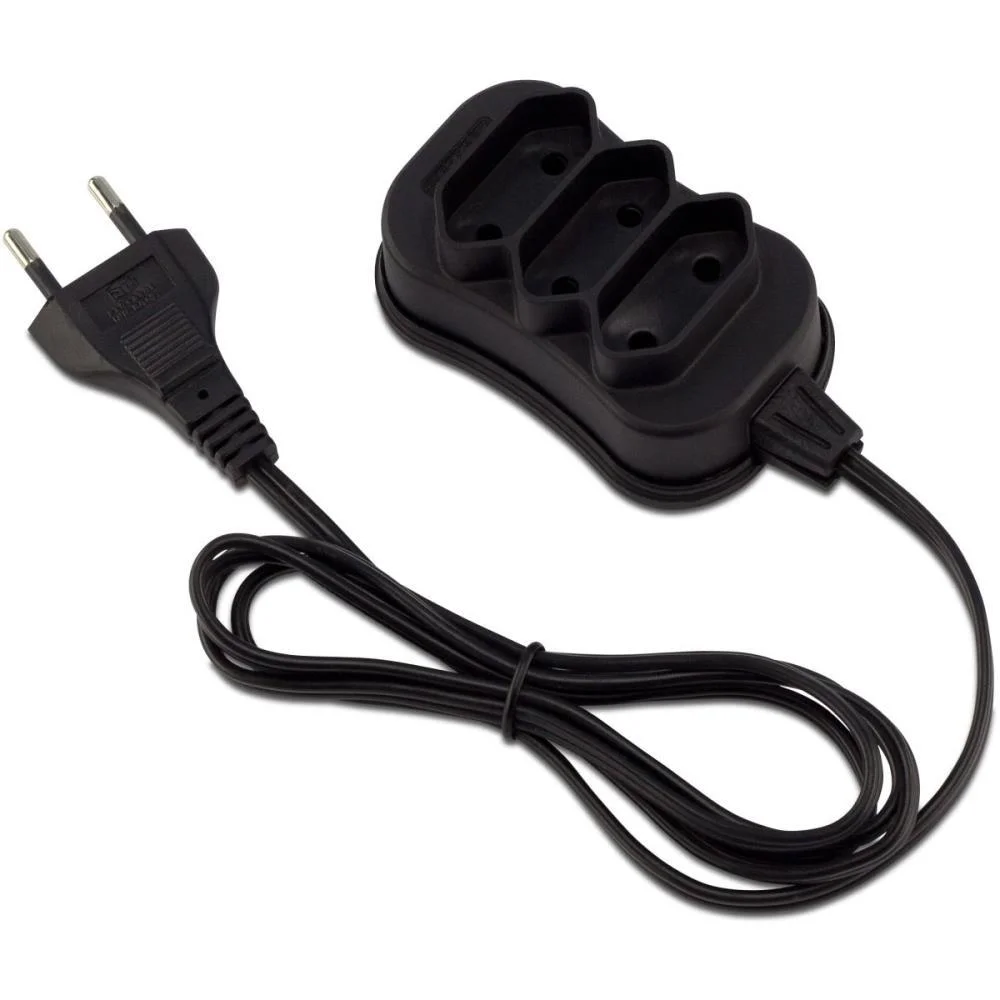 EXTENSAO ELETRICA BIPOLAR 1M 3 TOMADAS SLIM PT FORCE LINE (UNIDADE)