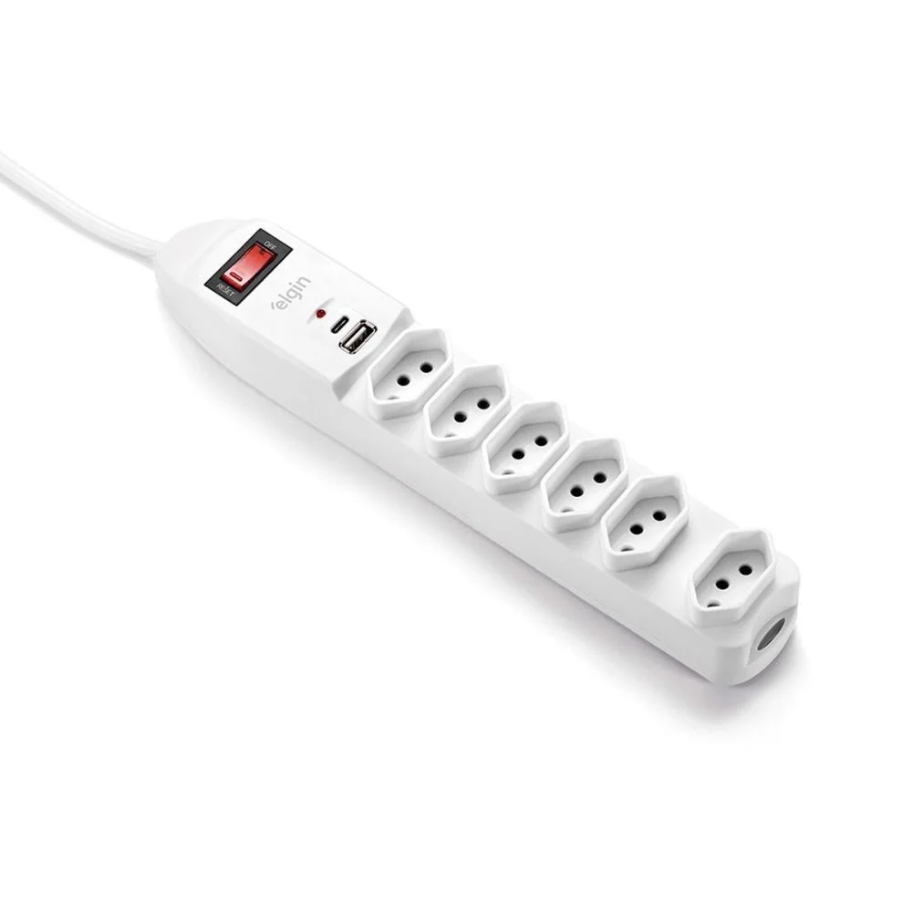 FILTRO DE LINHA 6 TOMADAS +USB TIPO A/C 10AMP ELGIN (UNIDADE)