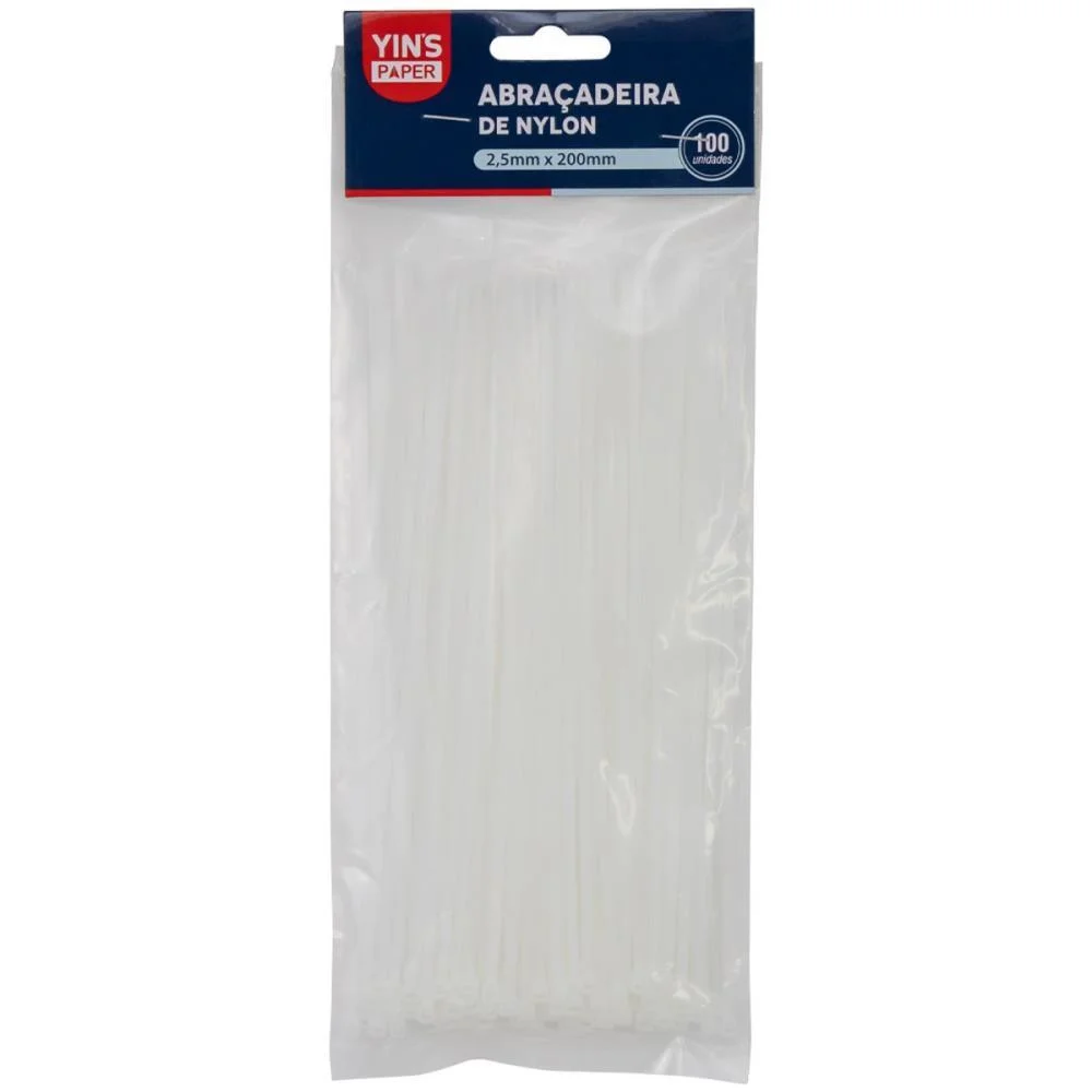 ABRACADEIRA NYLON BRANCA 2,5X100MM. YINS (PCT.C/100)