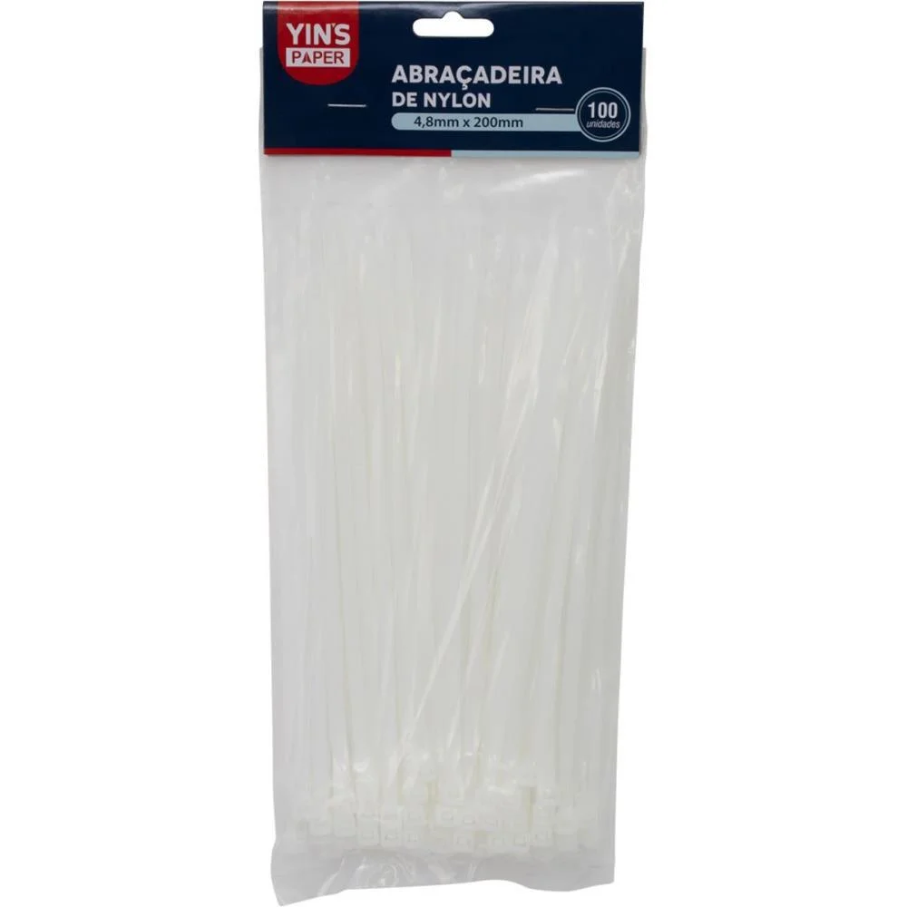 ABRACADEIRA NYLON BRANCA 4,8X200MM. YINS (PCT.C/100)