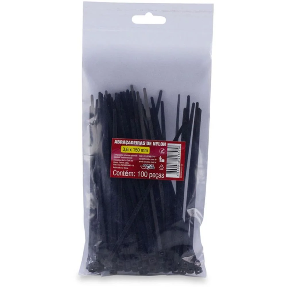 ABRACADEIRA NYLON PRETA 3,6X150MM. FORCE LINE (PCT.C/100)