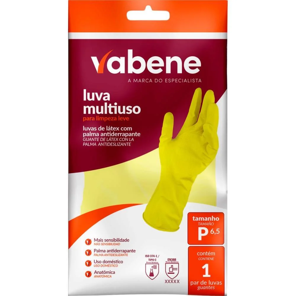 LUVA LATEX MULTIUSO LEVE P AMARELA VABENE (PAR)