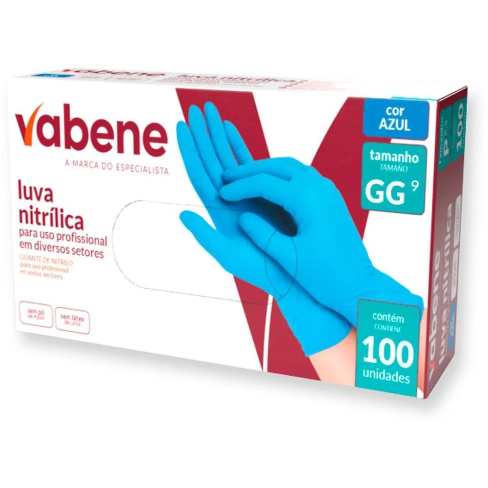 LUVA NITRILICA GG AZUL VABENE (CX.C/100)
