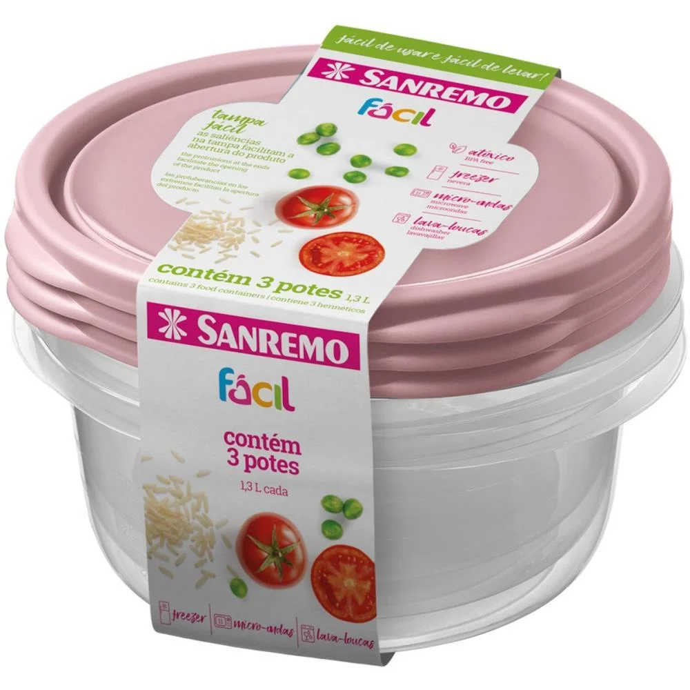 POTE PLASTICO CONJ. 3 POTES FACIL 1,3L (S) SANREMO (KIT)