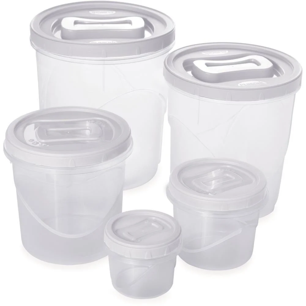 POTE PLASTICO CONJ 5 POTES MANTIMENTOS ROSCA PLASUTIL (KIT)