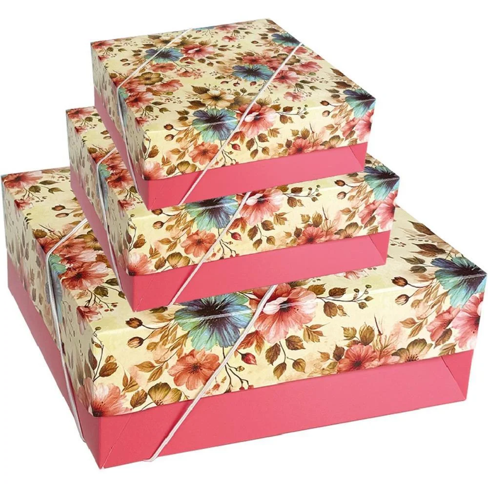 CAIXA PARA PRESENTE COM TAMPA MD 21X21X8 ELAST. ESTAMPADA CRISTINA (PCT.C/16)