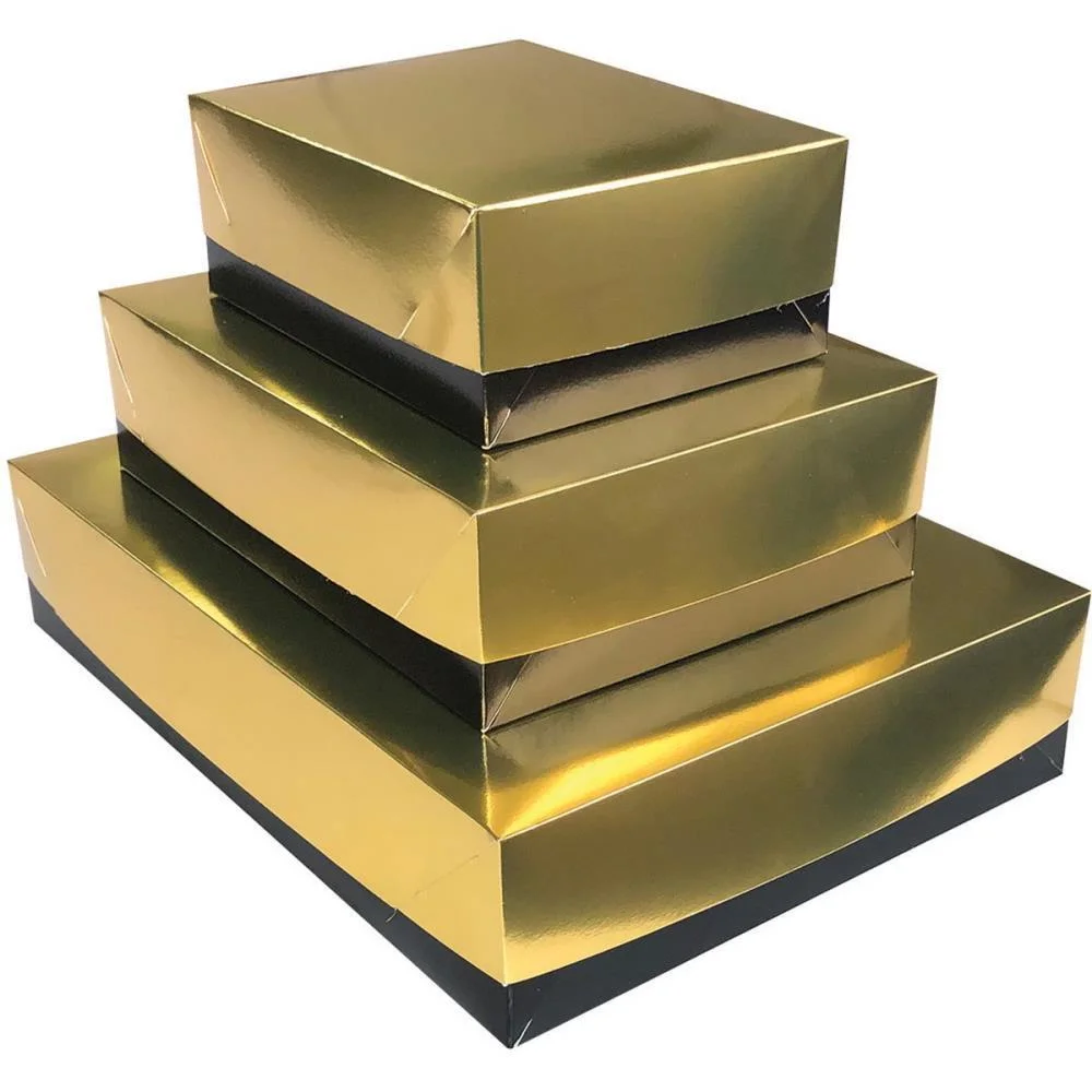 CAIXA PARA PRESENTE COM TAMPA PARIS GD 25,5X35X7,5 DOURADA CRISTINA (PCT.C/10)