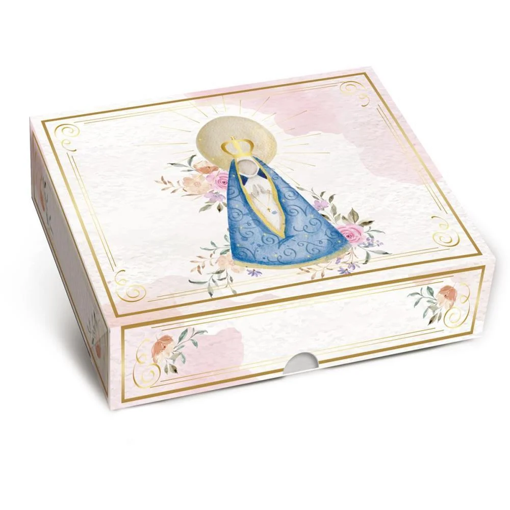 CAIXA PARA PRESENTE COM TAMPA NOSSA SENHORA P 17X13,5X4,5CM CROMUS (PCT.C/10)