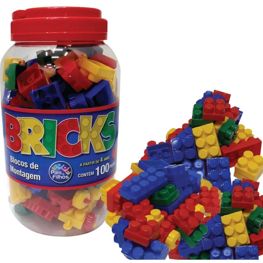 BRINQUEDO PARA MONTAR BRICKS BLOCOS MONTAGEM 100PECA PAIS E FILHOS (POTE)