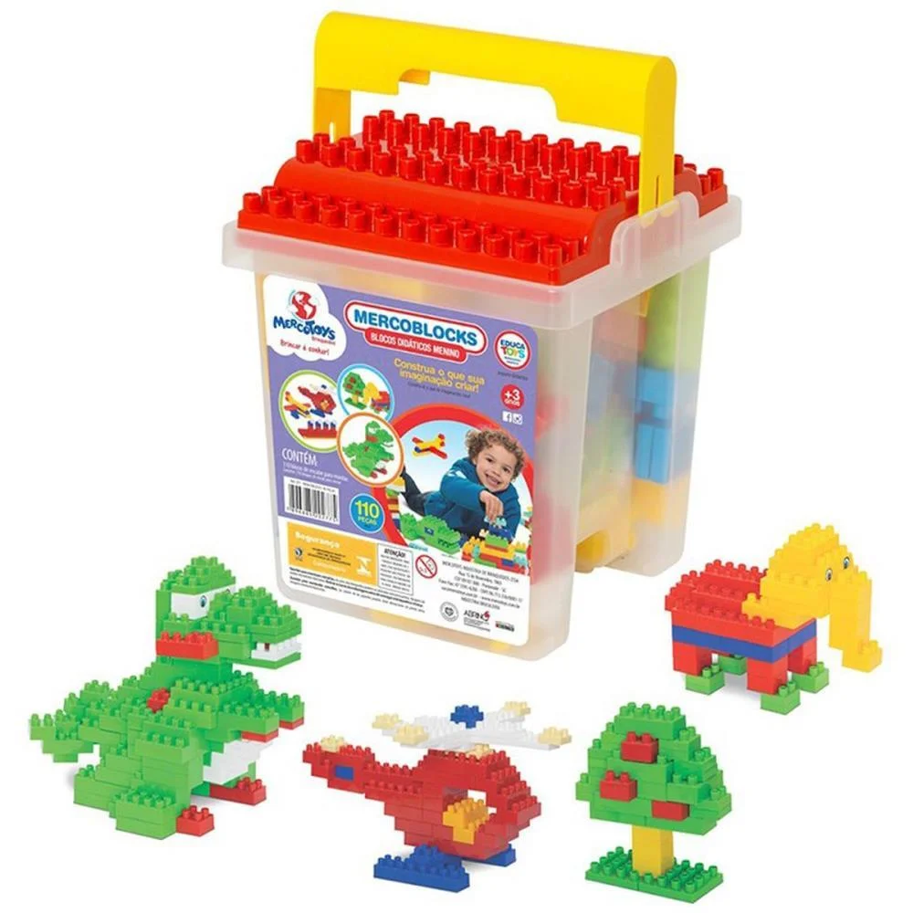 BRINQUEDO PARA MONTAR BALDE C/BLOCOS 110 PECAS MERCO TOYS (UNIDADE)