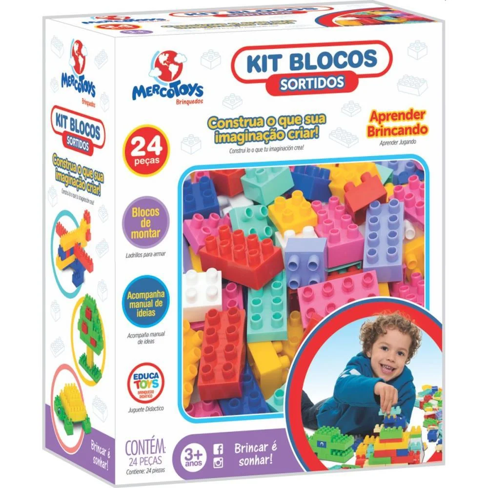 BRINQUEDO PARA MONTAR KIT BLOCOS 24PCS SORTIDOS MERCO TOYS (UNIDADE)