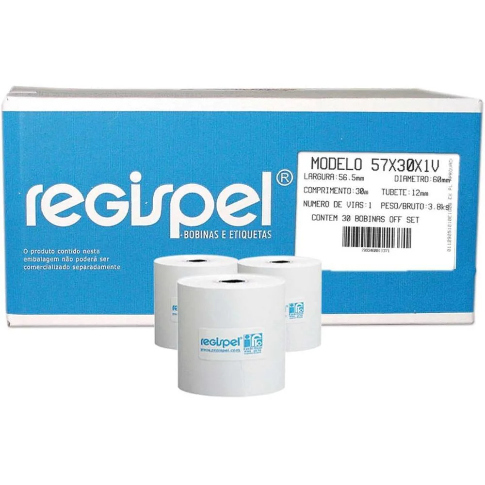 BOBINA CALCULADORA 57MMX55MM 30M. 1 VIA REGISPEL (CX.C/30)