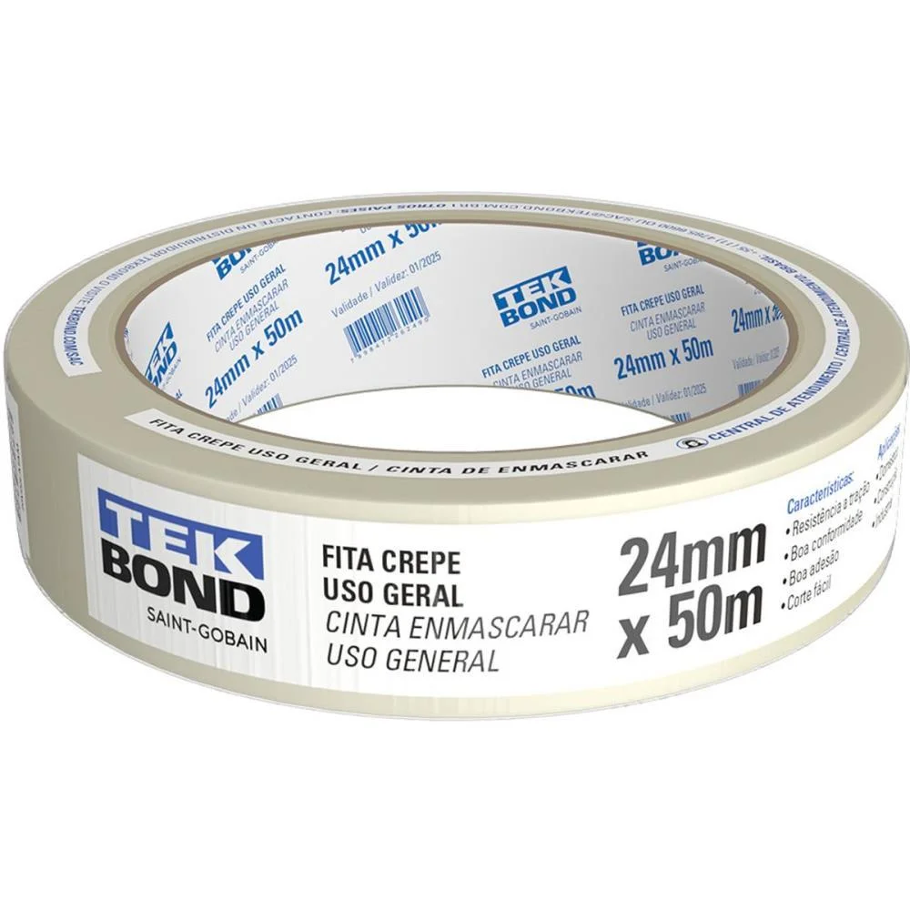 Fita Crepe Branca 24Mmx50M Tekbond (Unidade)