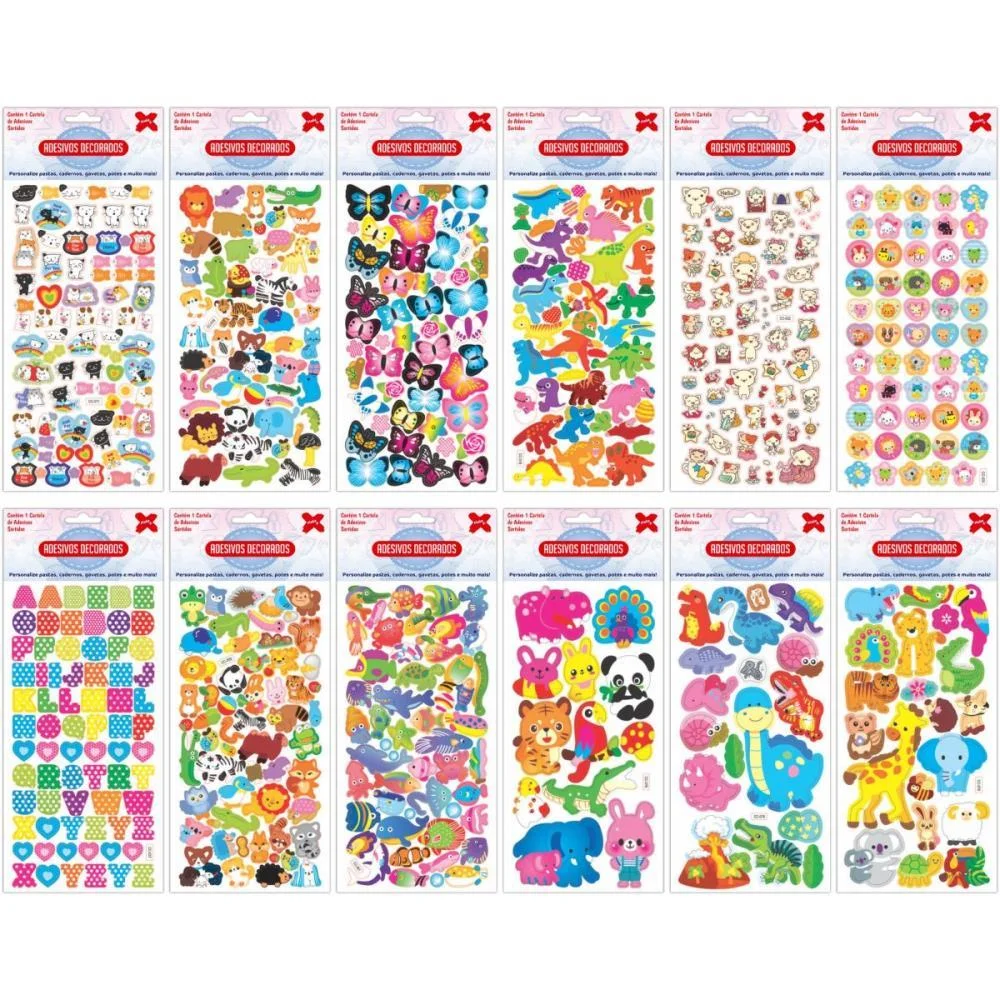 ADESIVOS DECORADOS 10X24CM. ANIMAIS CARTELA SORT. MAKE+ (PCT.C/24)