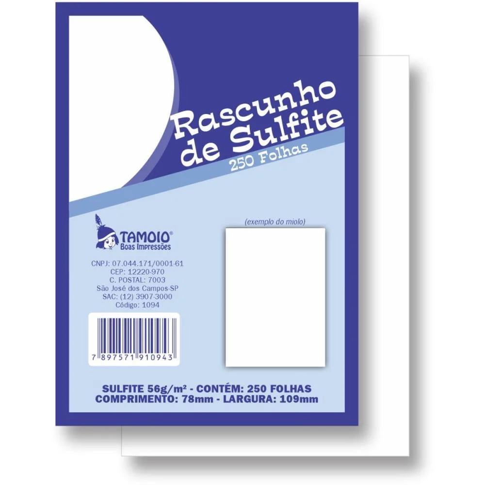 Bloco Para Rascunho Sulfite 80X110 250Fls. Tamoio (Pct.c/08)