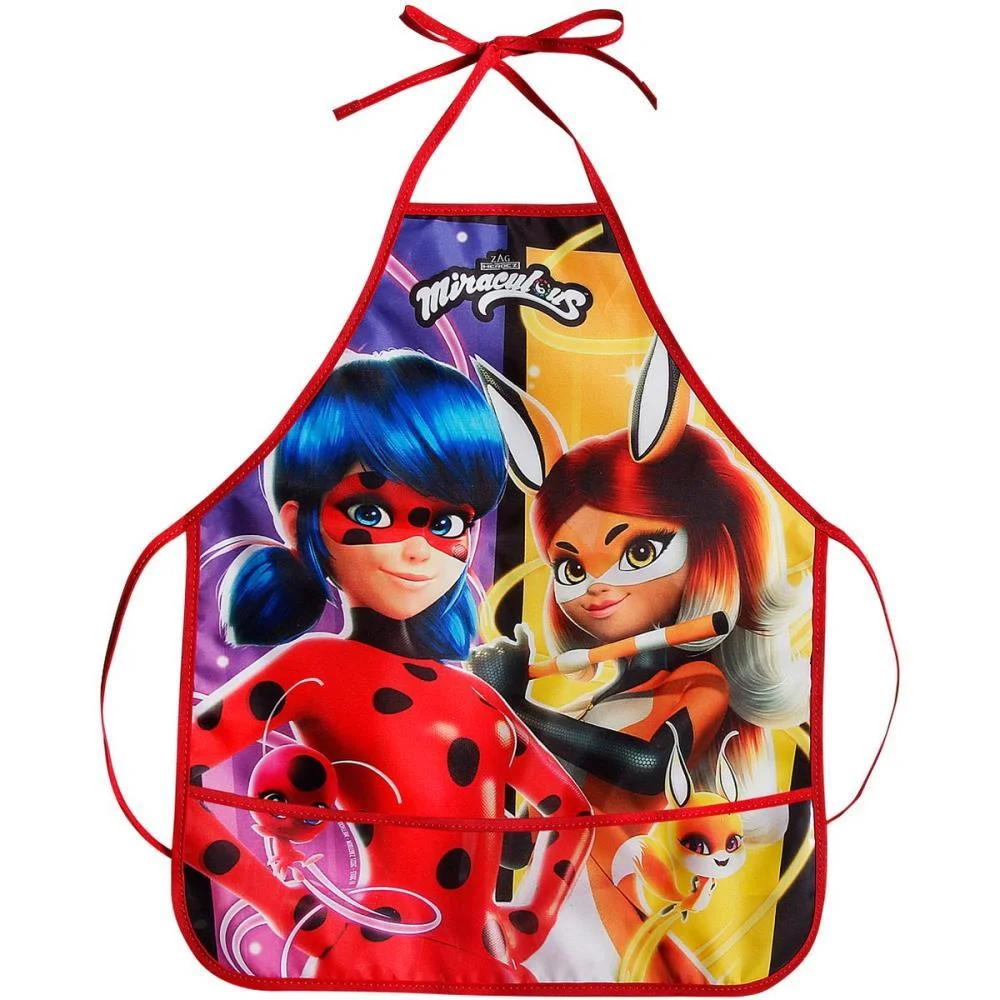 Avental Escolar Decorado Miraculous C/Bolso Dermiwil (Unidade)
