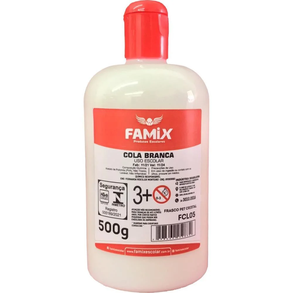 Cola Escolar Famix Branca 500G Famix (Cx.c/12)