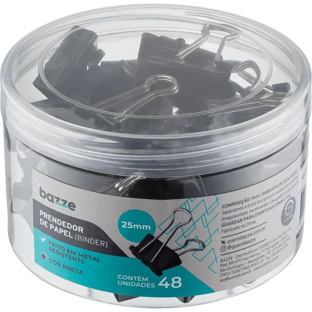 Prendedor De Papel Bazze Binder 25Mm Preto Summit (Pote-48)