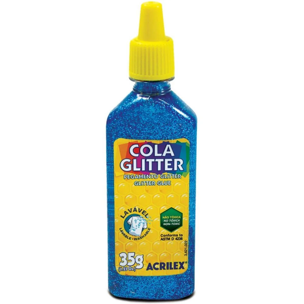 COLA COM GLITTER TUBO 35G. AZUL ACRILEX (DUZIA)