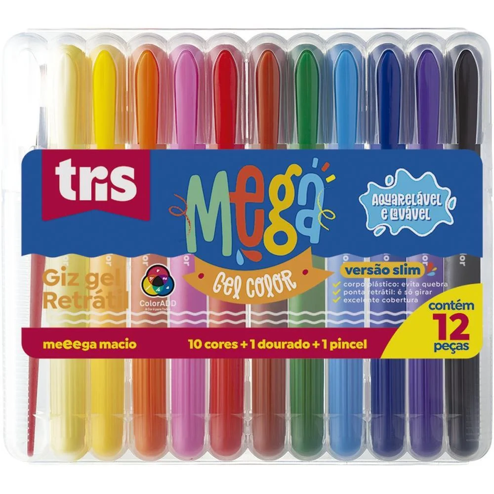 Giz De Cera Jumbo Tris Retratil Gel 12 Cores Summit (Pct.c/04)