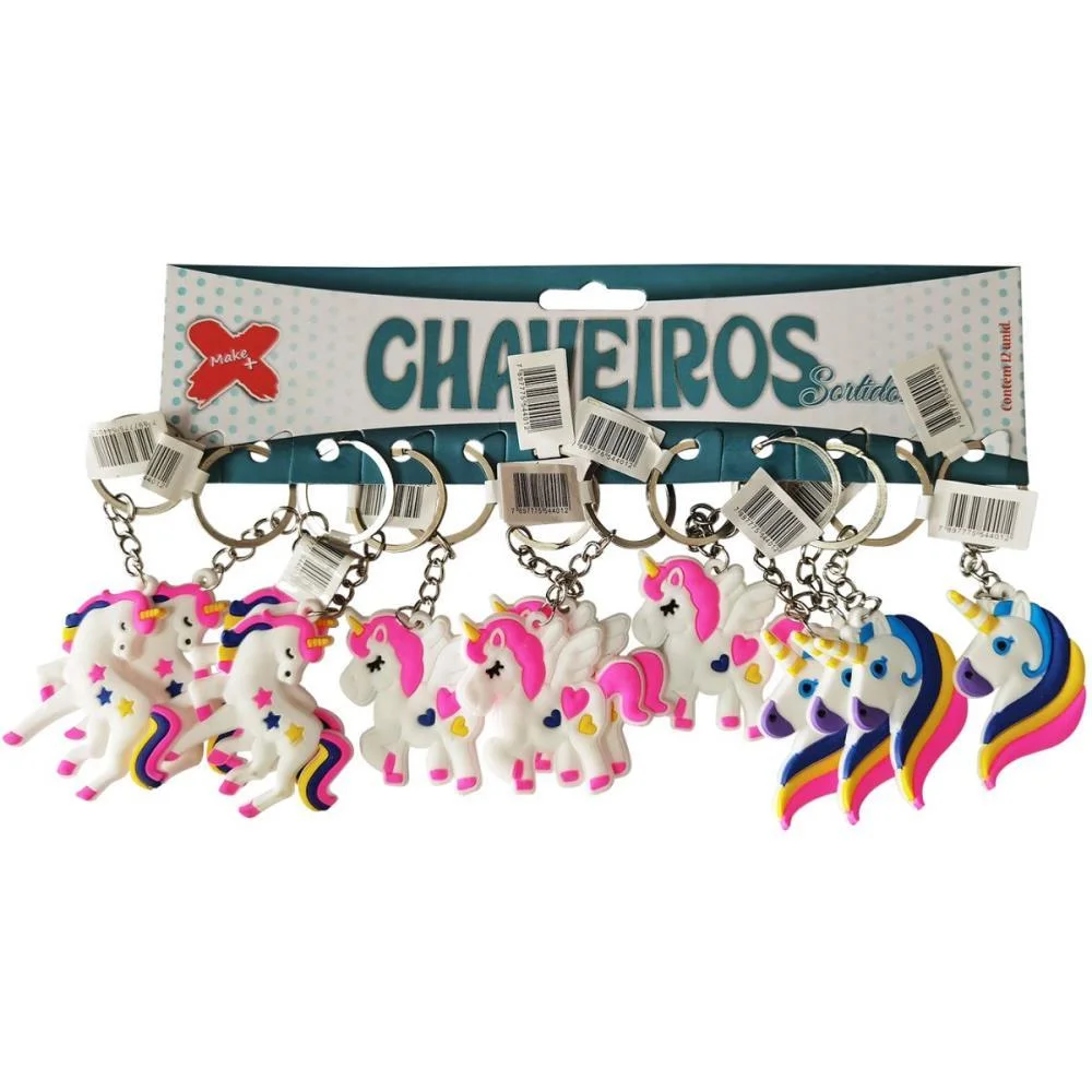 Chaveiro Unicornio Arco Iris 4,5Cm Make+ (Bl.c/12)