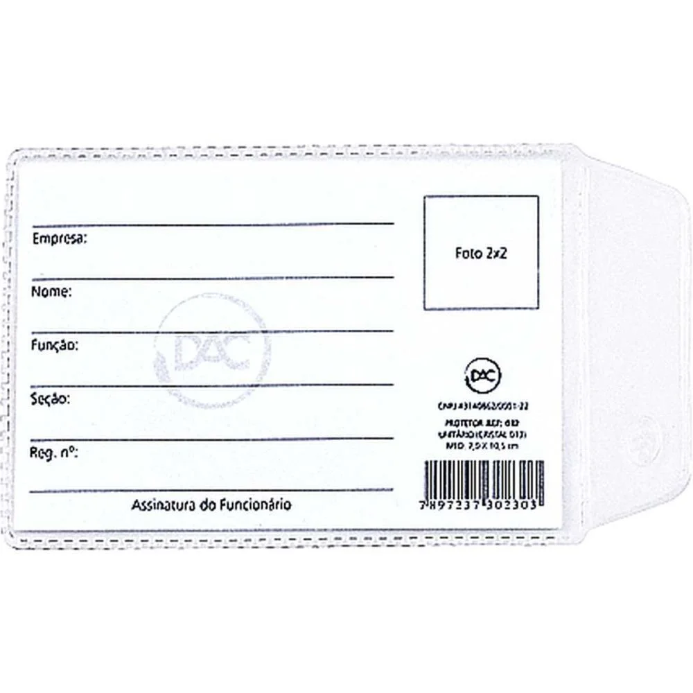 Porta Documento P/Cnh Nova C/Aba 6,5X9,5Cm. Dac (Pct/100)