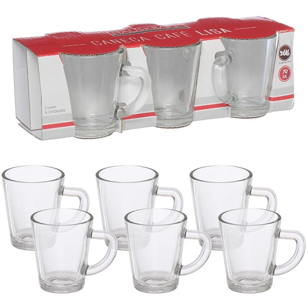 Copo De Vidro Caneca Café Lisa 70Ml 6Pcs Western (Jogo)