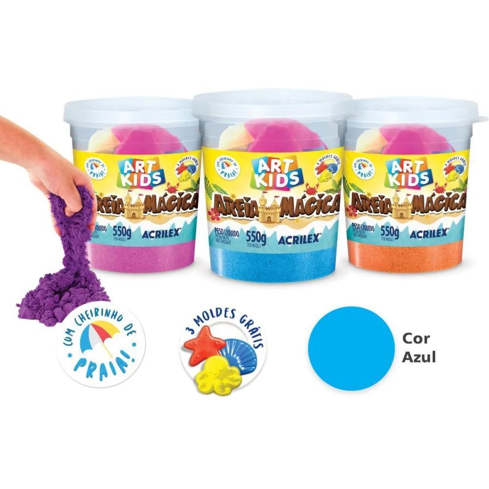 MASSA AREIA AREIA MAGICA AZUL 550G C/MOLD ACRILEX (POTE)