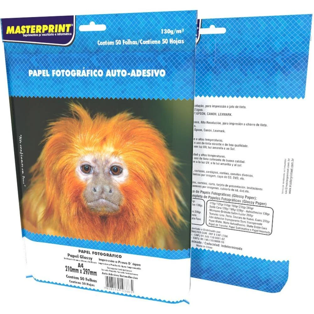 Papel Fotografico Inkjet A4 Glossy Adesivo 130G Masterprint (Pct.c/50)