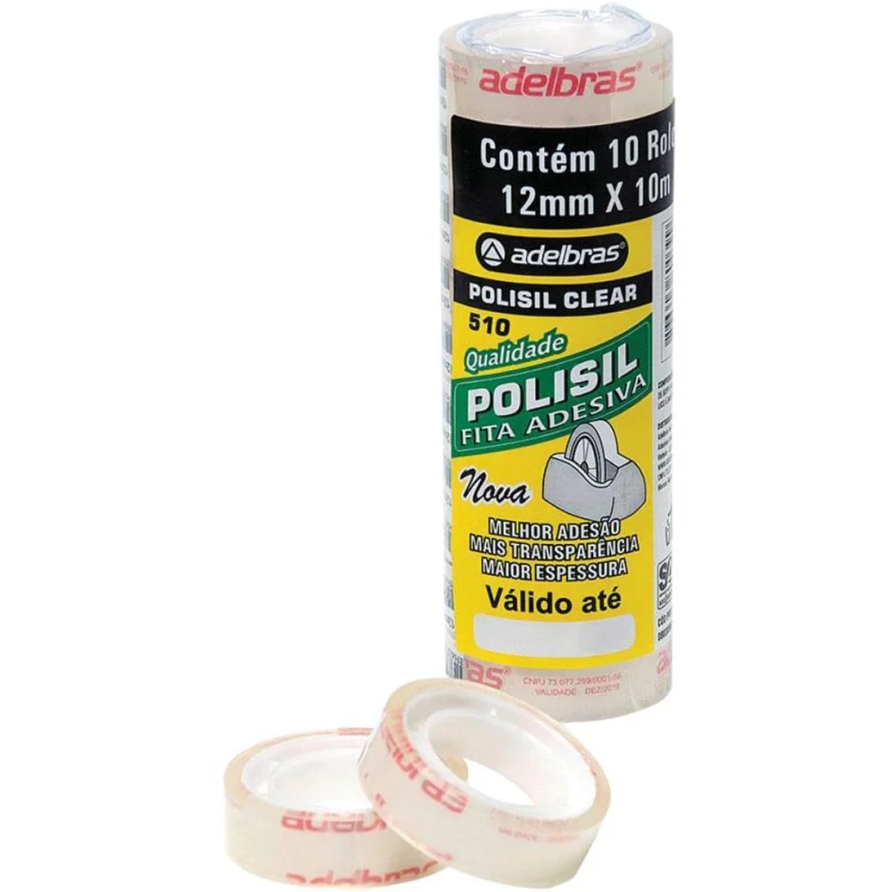Fita Adesiva Polisil 12Mmx10M.transparente Adelbras 10 Unidades