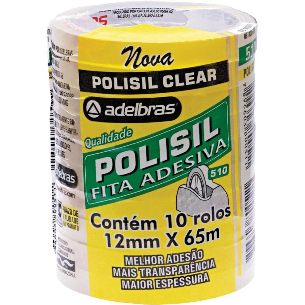 Fita Adesiva Polisil 12Mmx65M.transparente Adelbras 10 Unidades