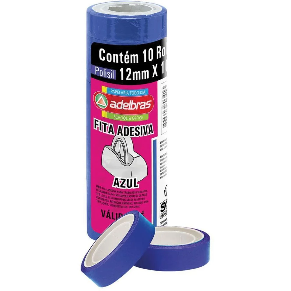 Fita Adesiva Polisil 12Mmx10M.azul Adelbras 10 Unidades