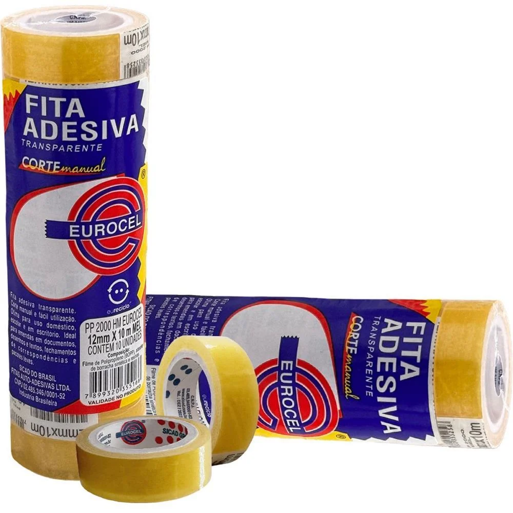 Fita Adesiva Pp 2000 12Mmx10M Transparente Eurocel 10 Unidades