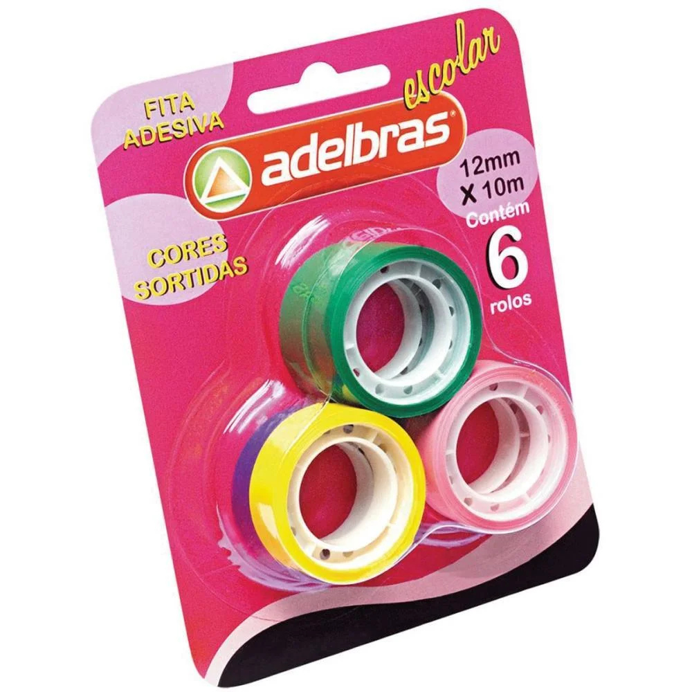 Fita Adesiva Polisil 12Mmx10M Cores Sort. Adelbras (Bl.c/06)